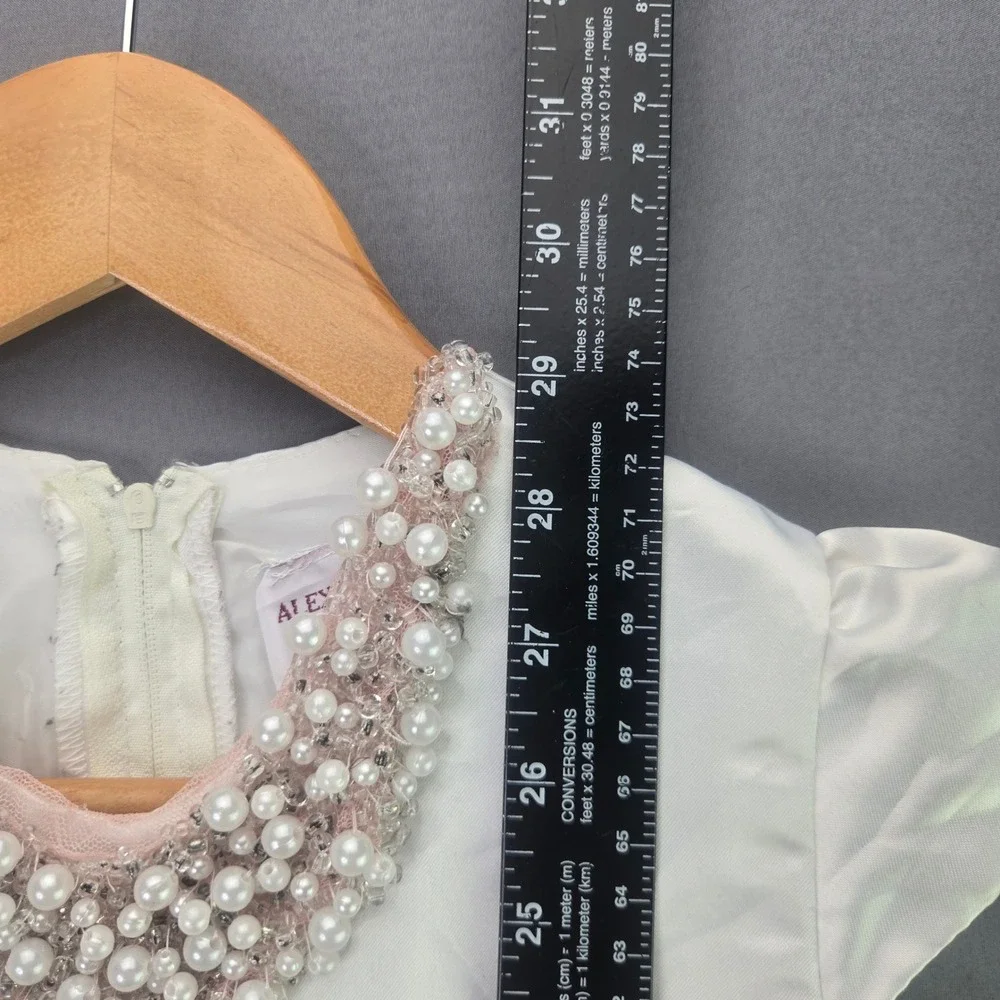 Alexandra of California Girls Dress Formal Pearl Collar Pink Tulle White Sz 8-10